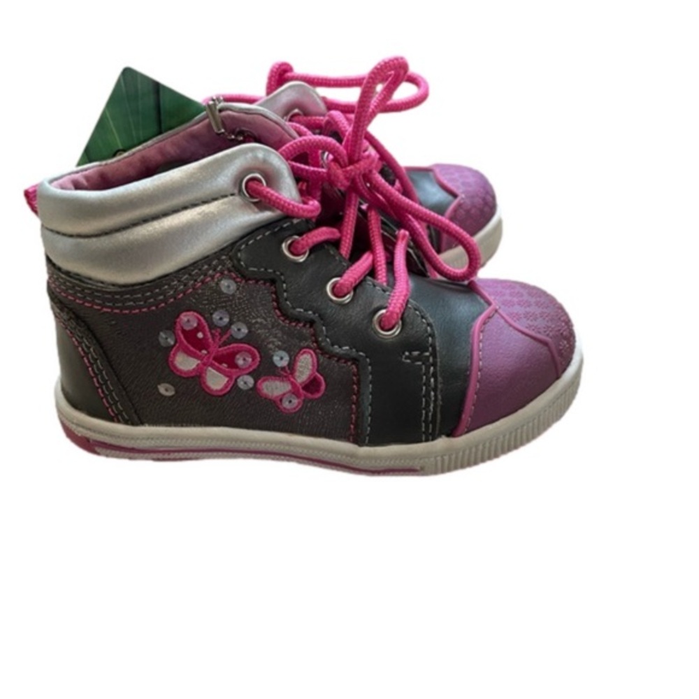 Cocinella Pink and Denim Leather Sneakers with Butterflies Size 6 NWT